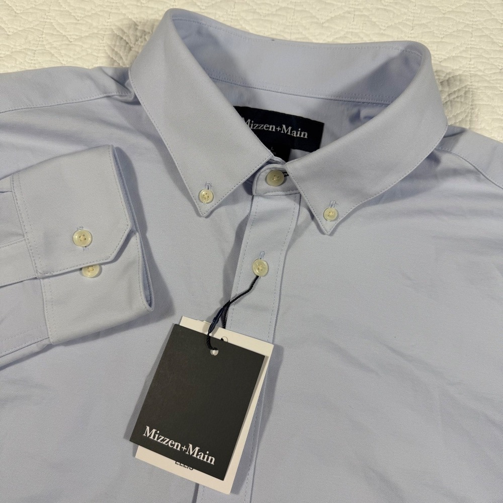 Mizzen+Main Ellis Trim Fit Button Down Mens Large Light Blue Cotton Poly NWT